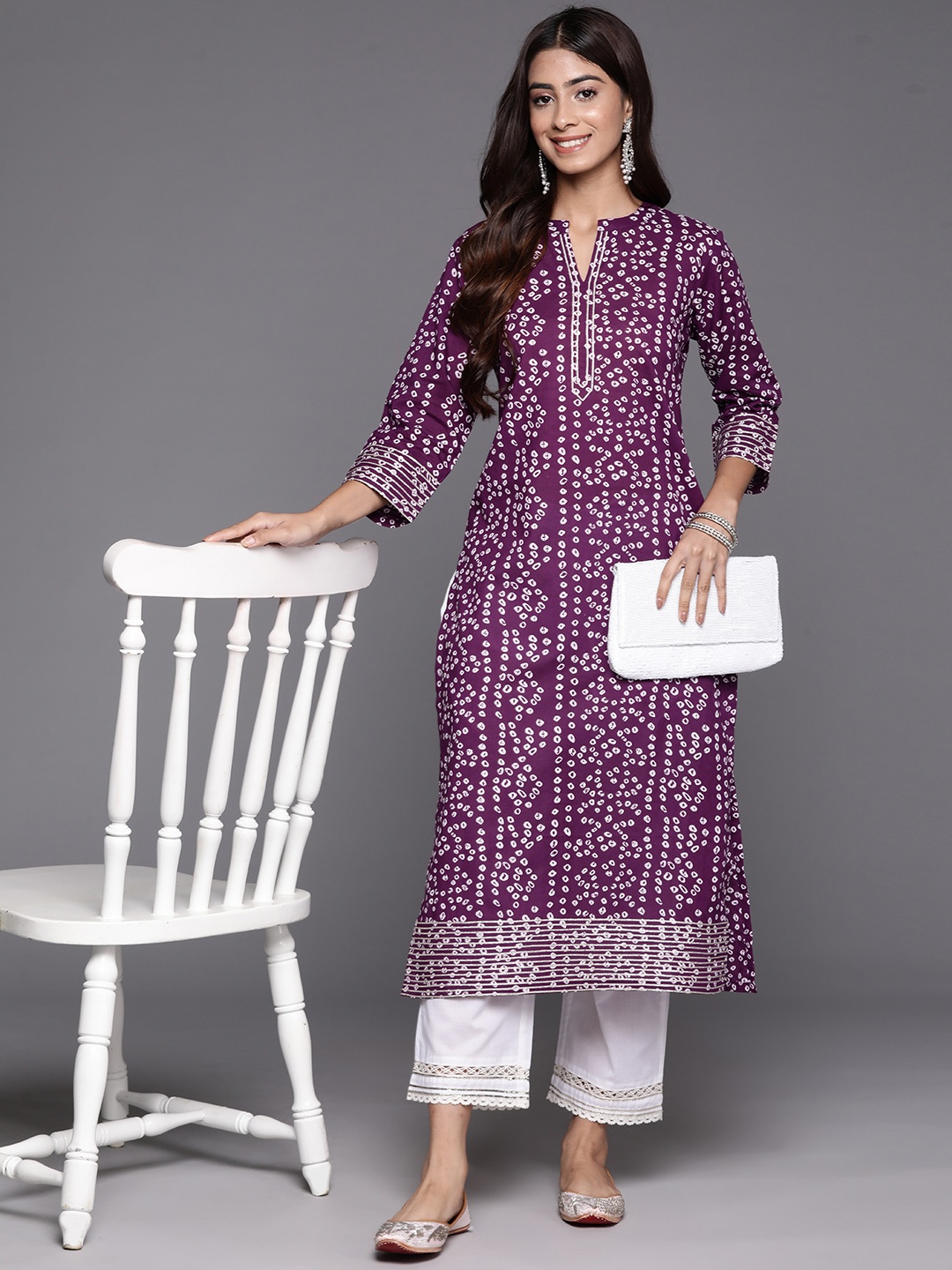 

Varanga Women Bandhani Printed Cotton Kurta, Purple