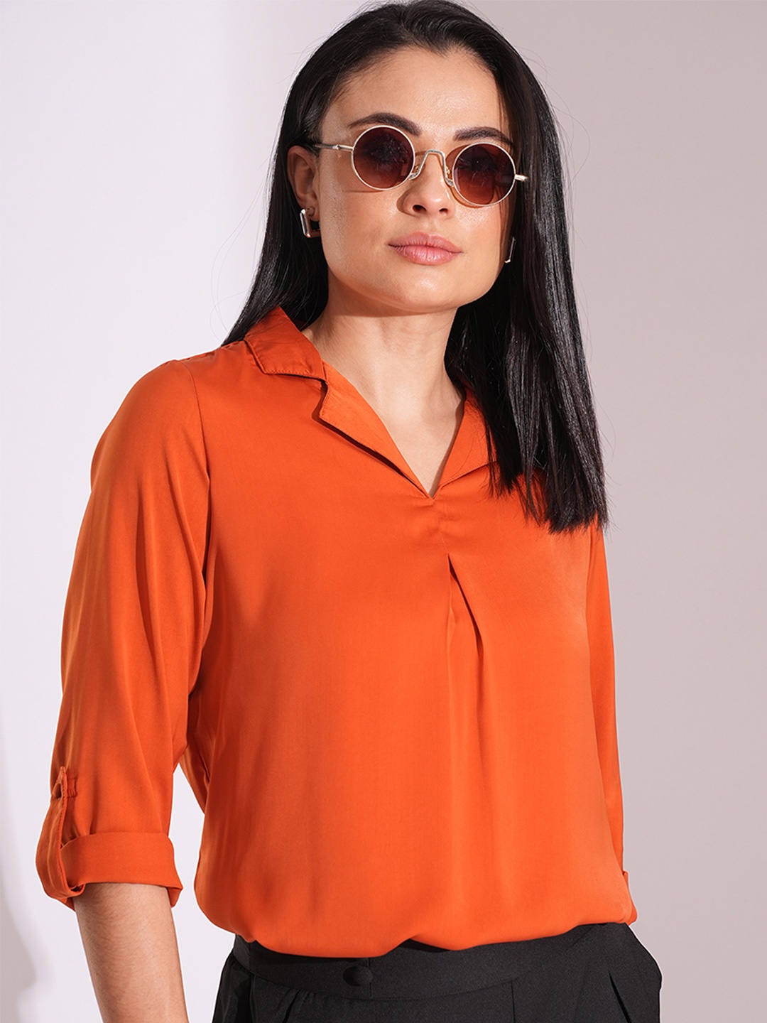 

Globus Collared Roll Up Sleeve Shirt Style Work Wear Top, Rust