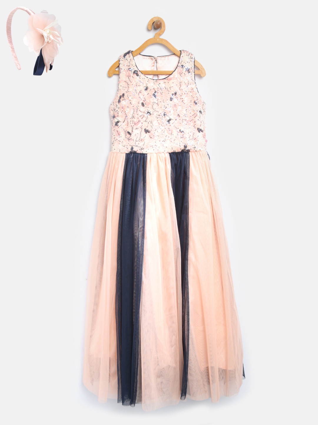 

Peppermint Girls Peach-Coloured Embellished Fit and Flare Dress