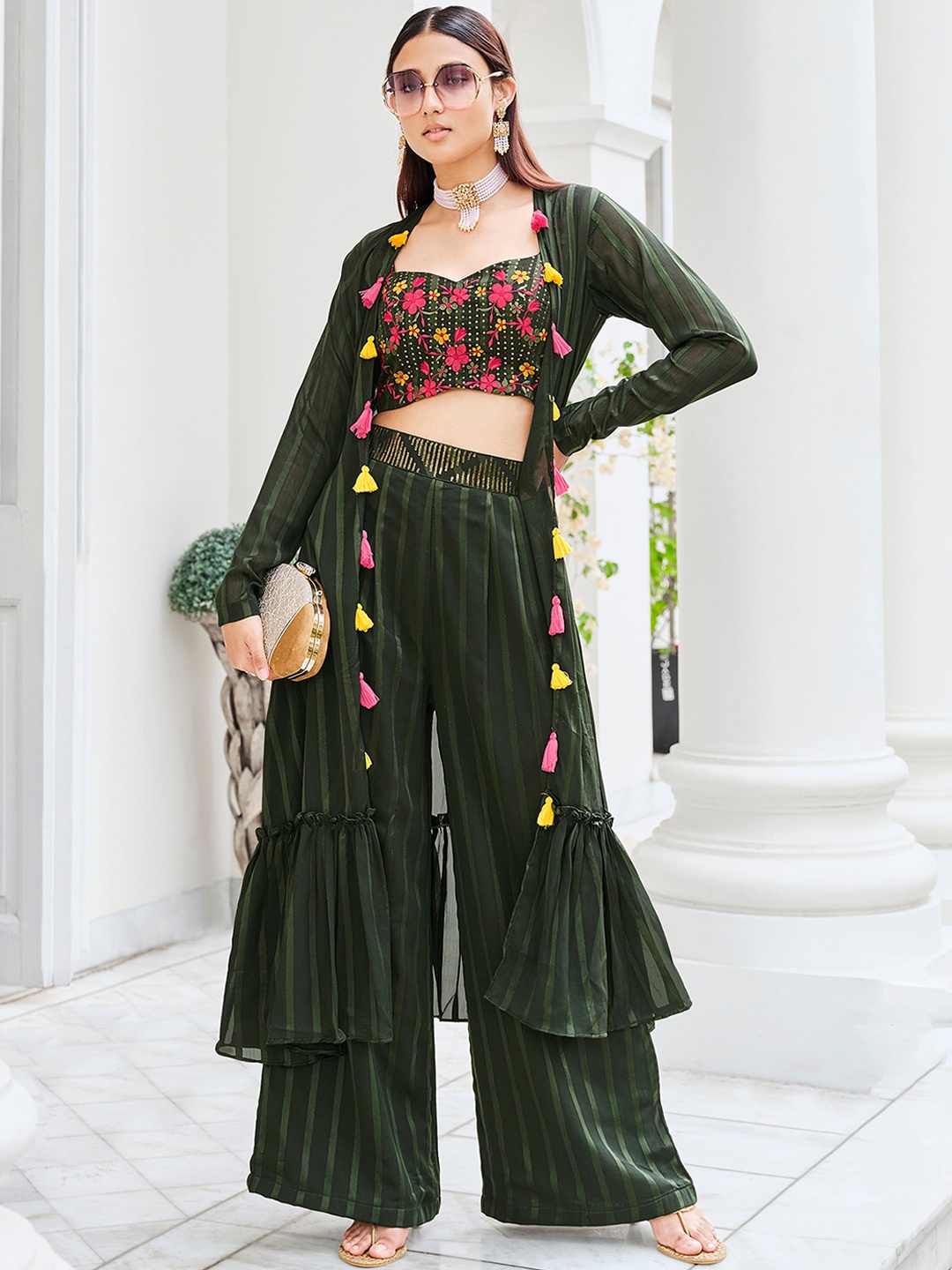 

Sangria Sequinned & Embroidered Ethnic Co-Ords, Olive