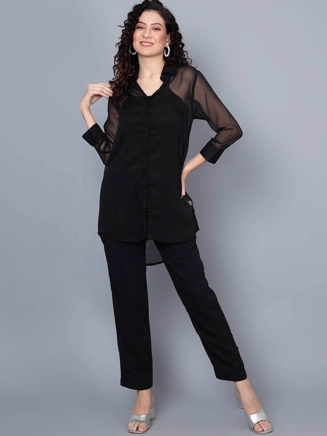 

ANVI Be Yourself Women Relaxed Straight Leg Mid-Rise Trousers, Black