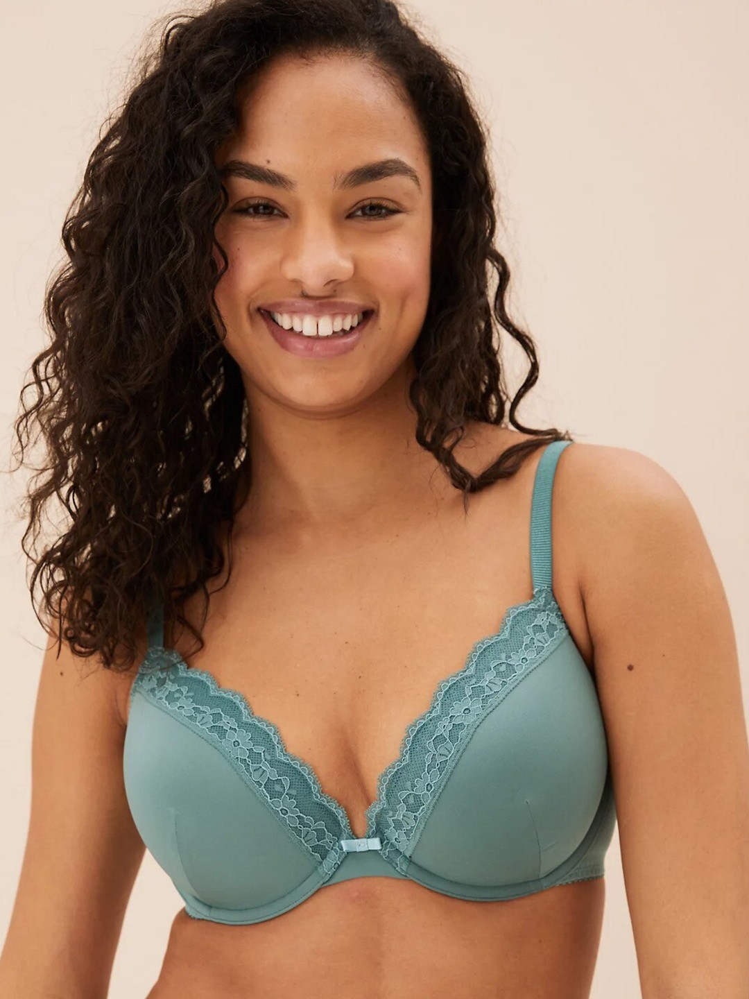 

Marks & Spencer Full Coverage Underwired Lightly Padded Plunge Bra With All Day Comfort, Green