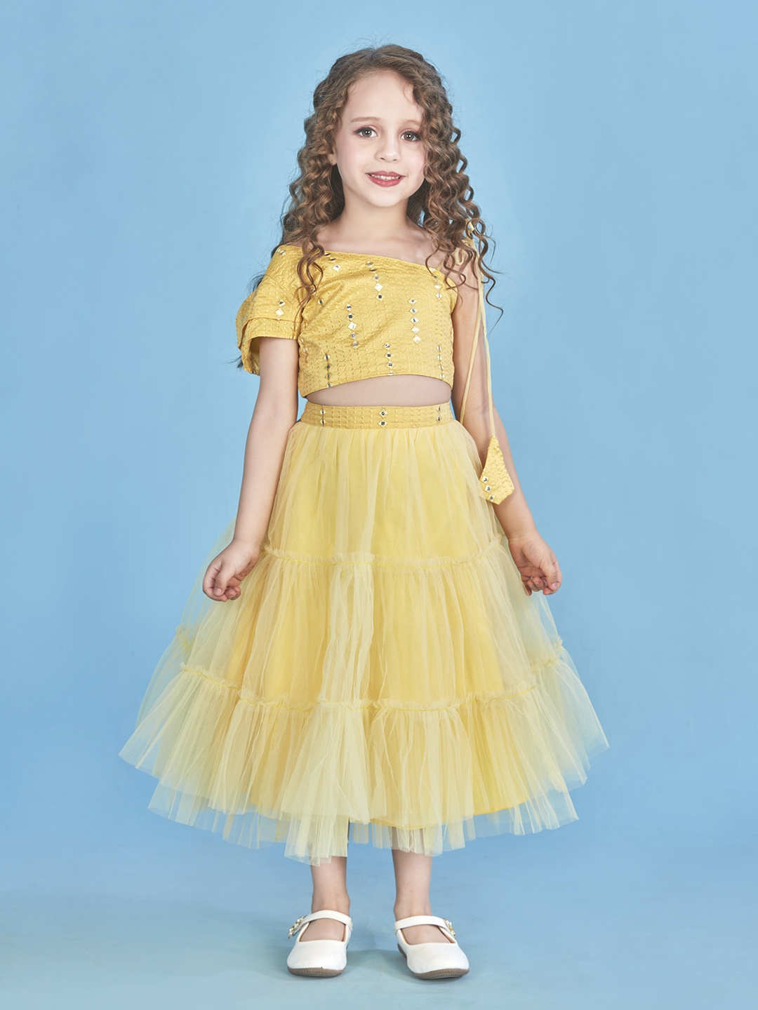 

Lil Peacock Girls Embellished Mirror Work Ready to Wear Lehenga & Choli, Yellow