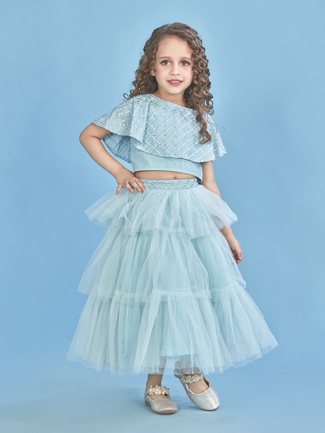 

Lil Peacock Girls Embellished Mirror Work Ready to Wear Lehenga & Choli, Blue