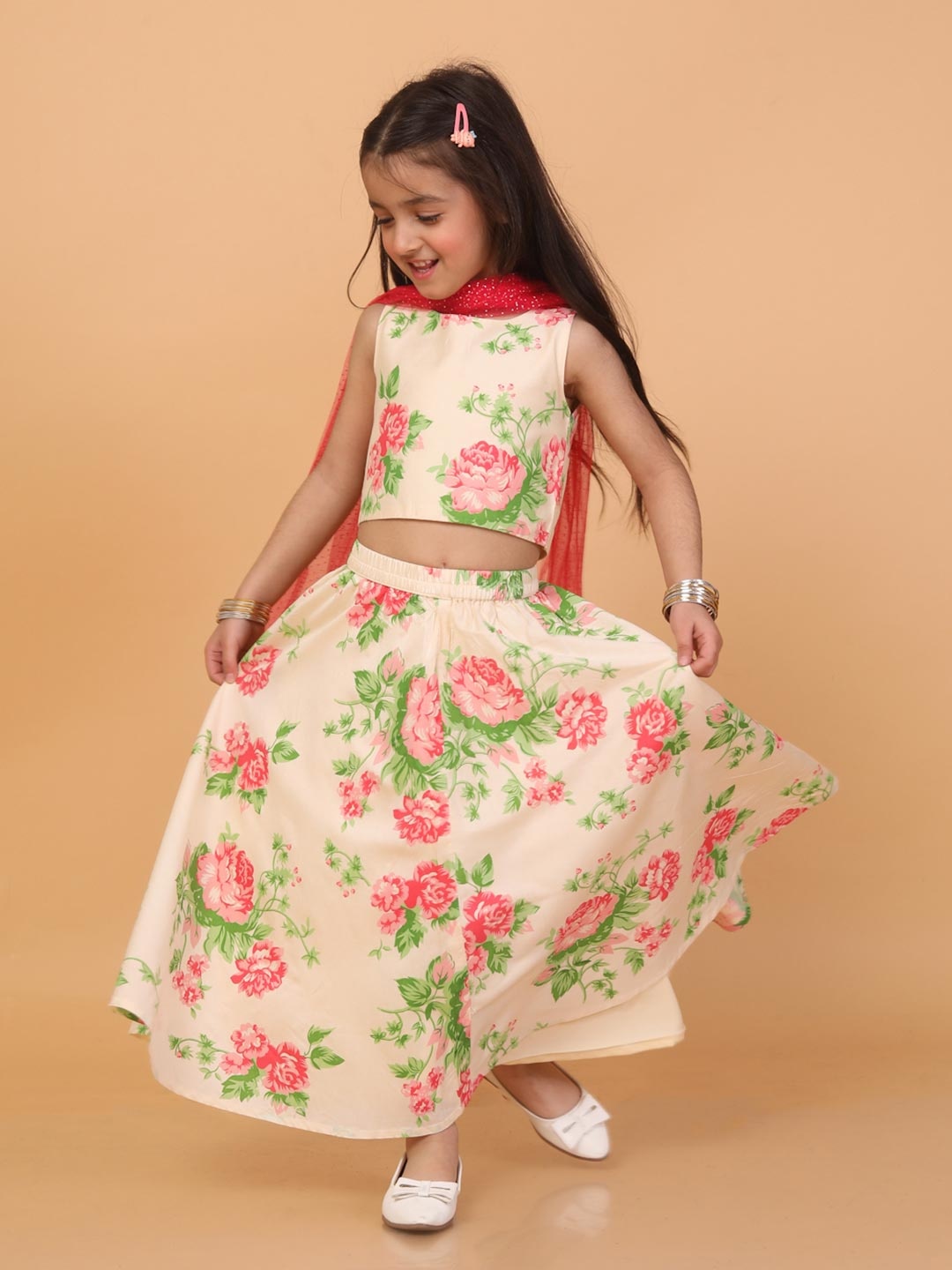 

Lil Peacock Girls Floral Printed Ready to Wear Lehenga & Choli, Pink