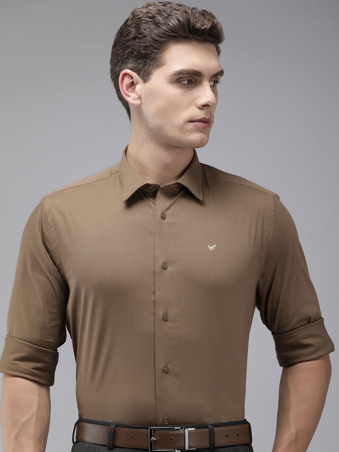 

Blackberrys TechPro Men Brown Solid Formal Shirts