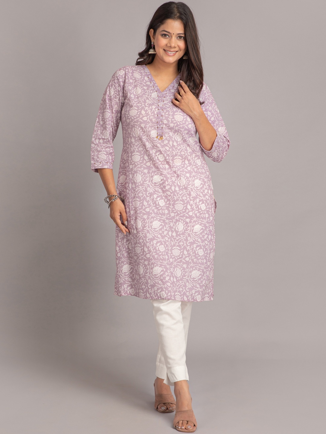 

SUTI Floral Printed Cotton Straight Kurta, Purple