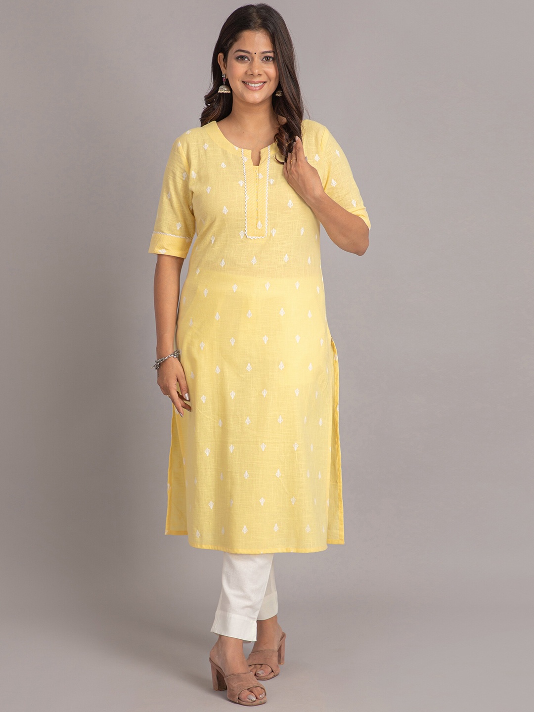 

SUTI Ethnic Motifs Printed Cotton Straight Kurta, Yellow