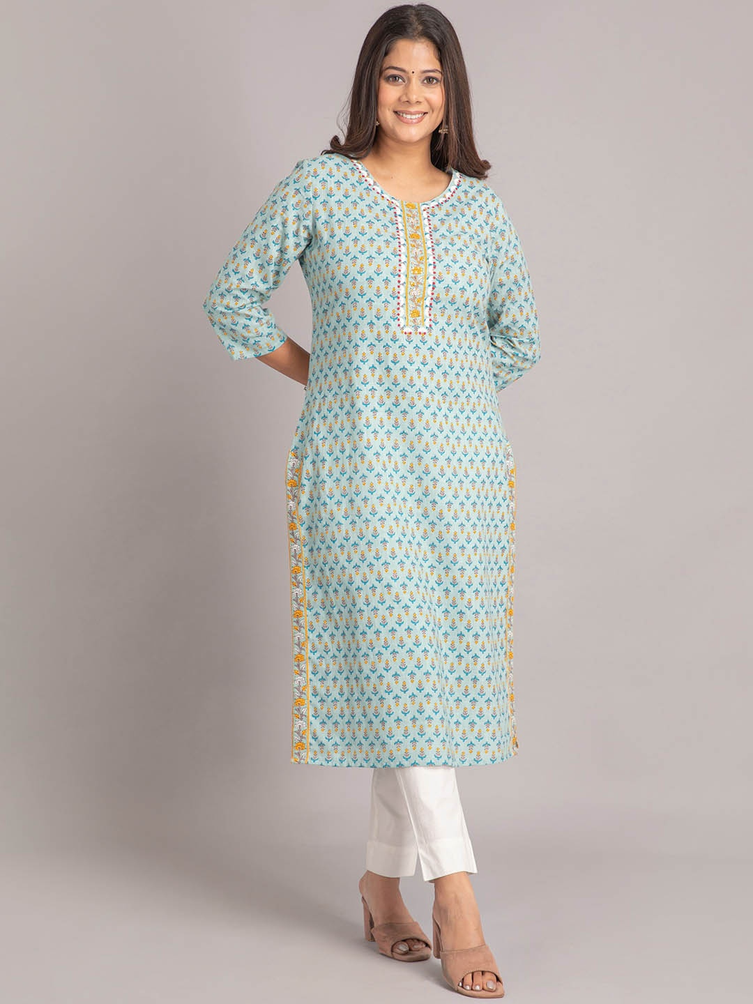 

SUTI Ethnic Motifs Printed Cotton Straight Kurta, Green