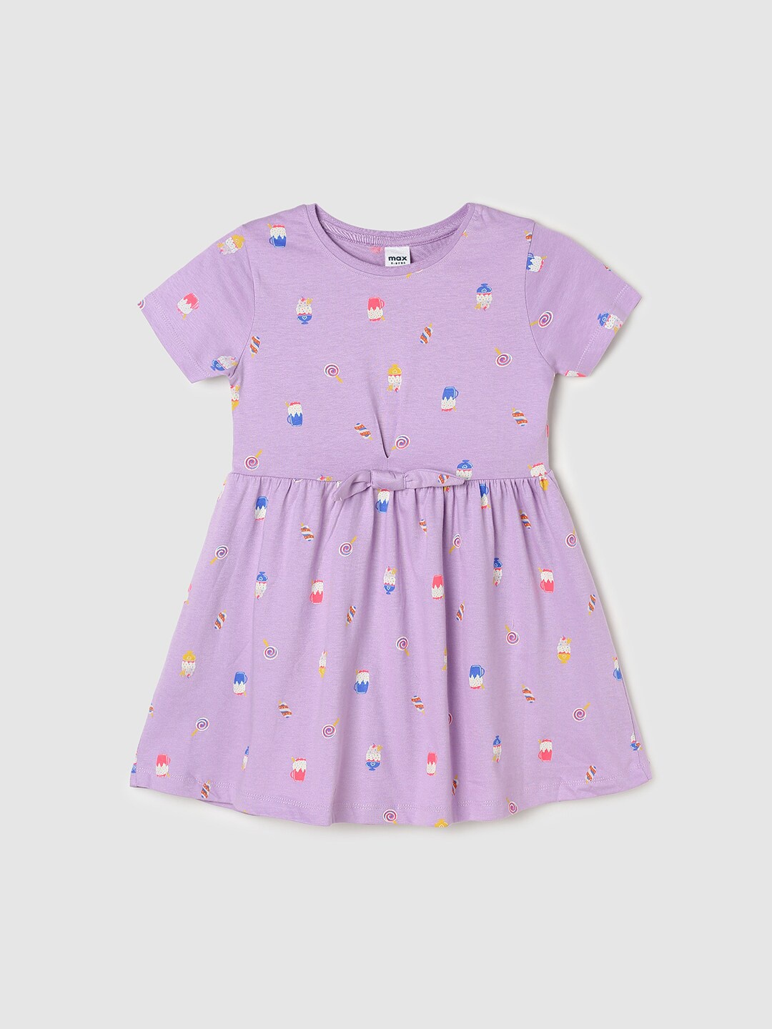 

max Girls Conversational Printed Pure Cotton Fit & Flare Dress, Lavender