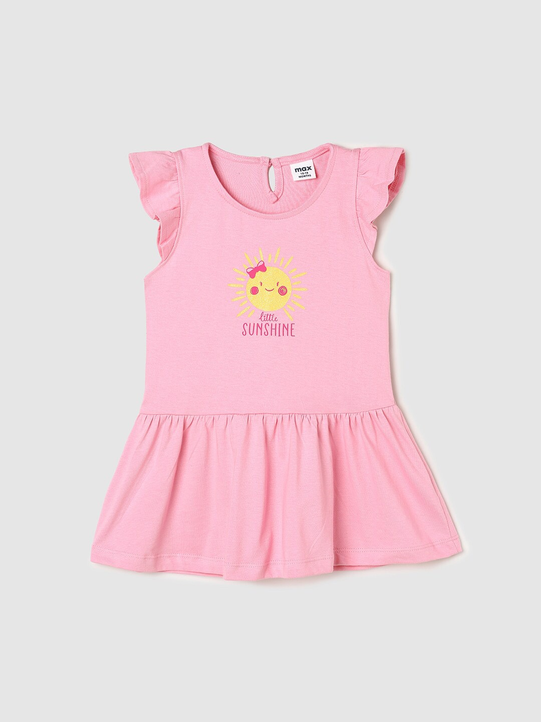 

max Girls Graphic Printed Cap Sleeves Pure Cotton Fit & Flare Dress, Pink