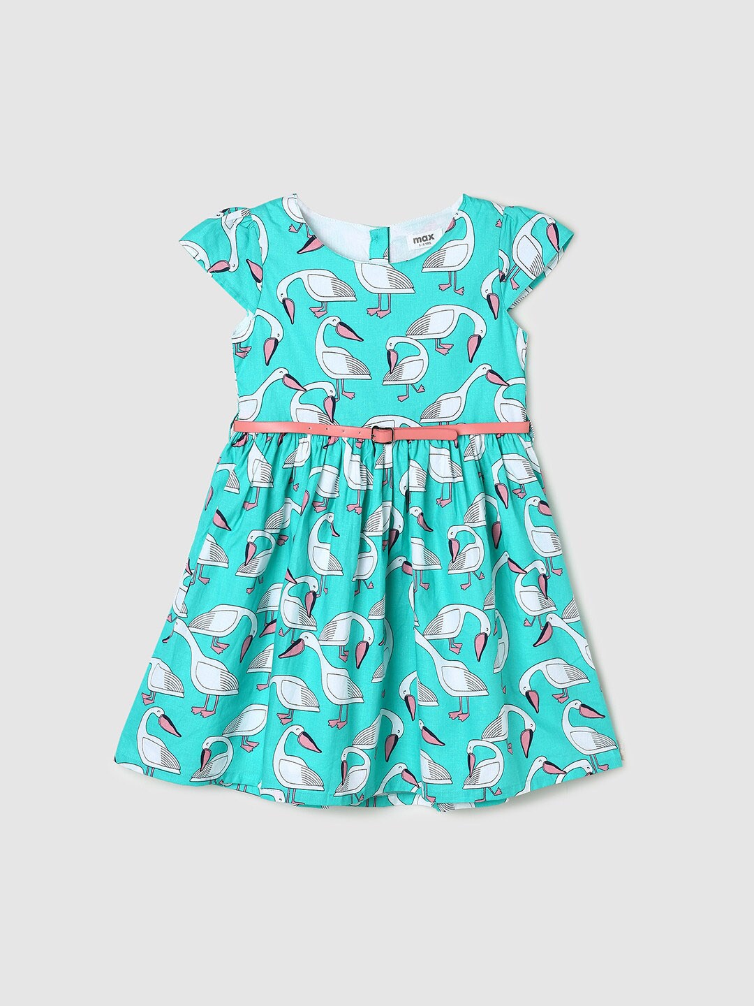 

max Girls Conversational Printed Fit & Flare Pure Cotton Dress, Blue