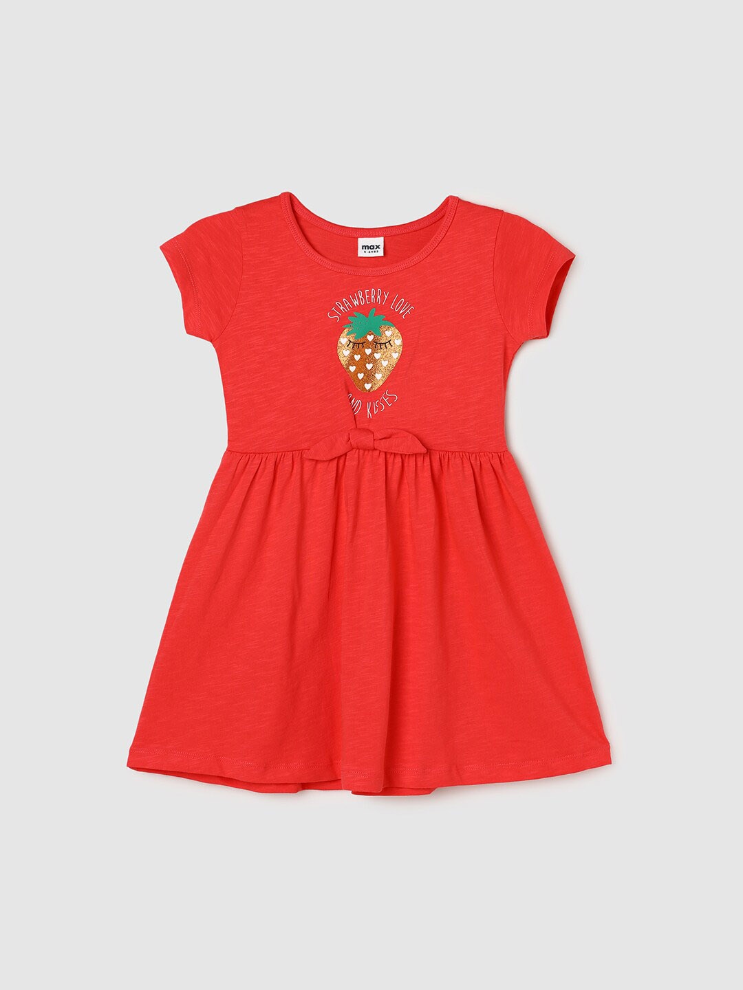 

max Girls Graphic Printed Pure Cotton Fit & Flare Dress, Red