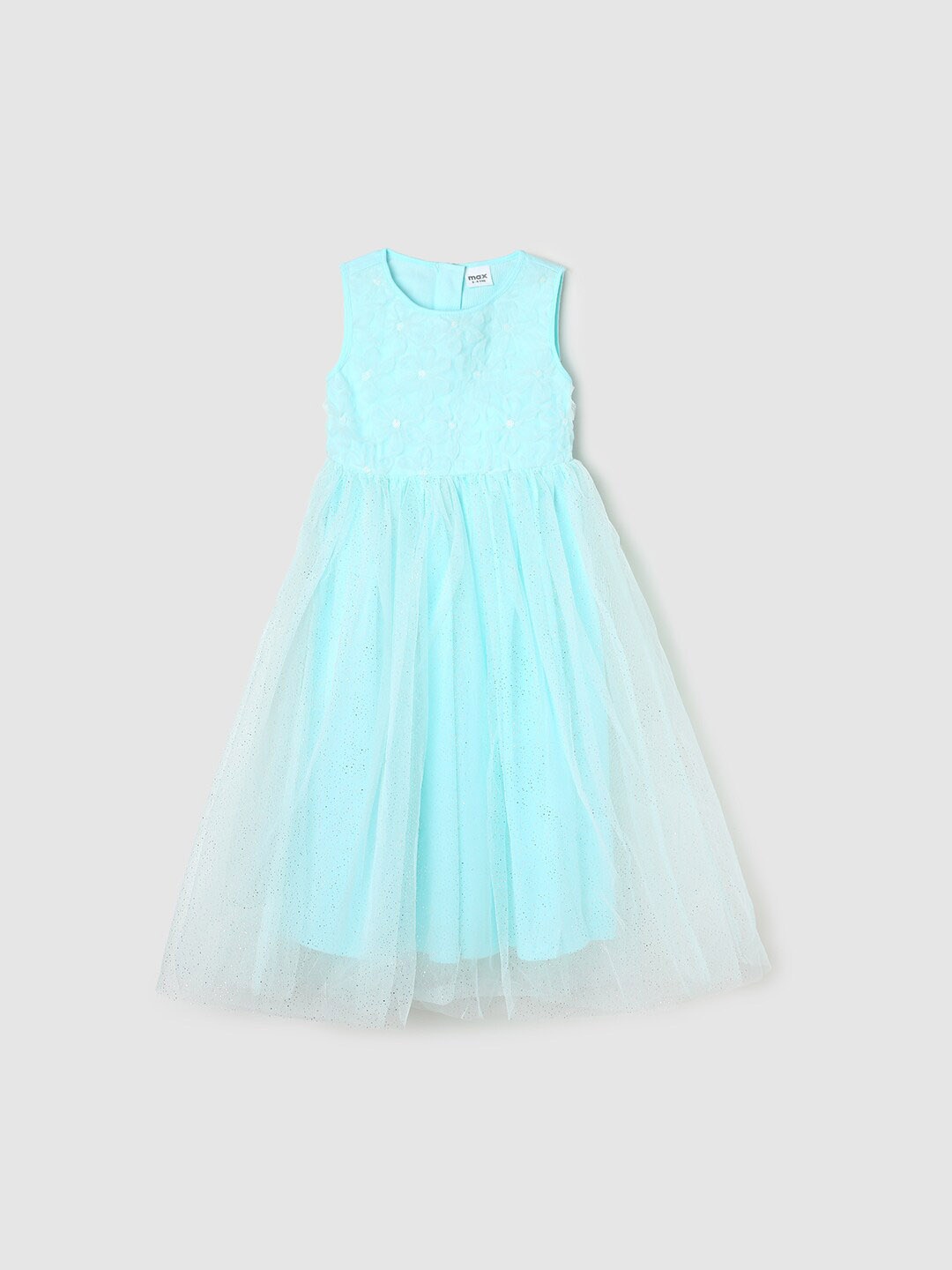 

max Girls Self Design Sleeveless Fit & Flare Dress, Blue
