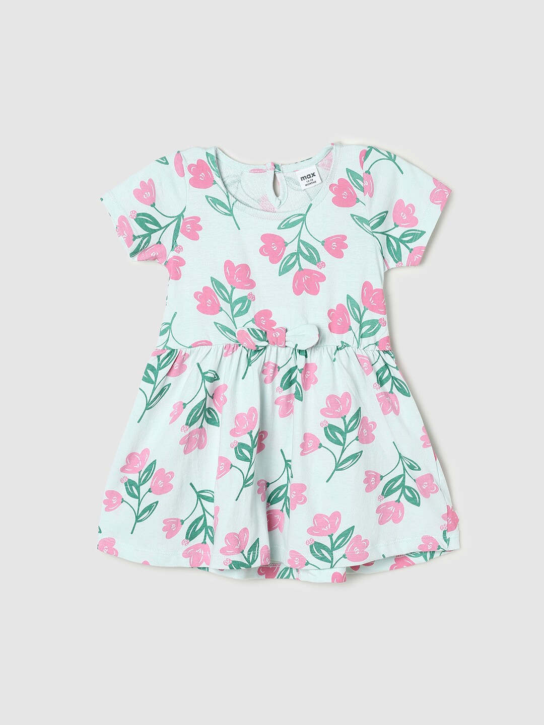 

max Girls Floral Printed Pure Cotton Fit & Flare Dress, Green