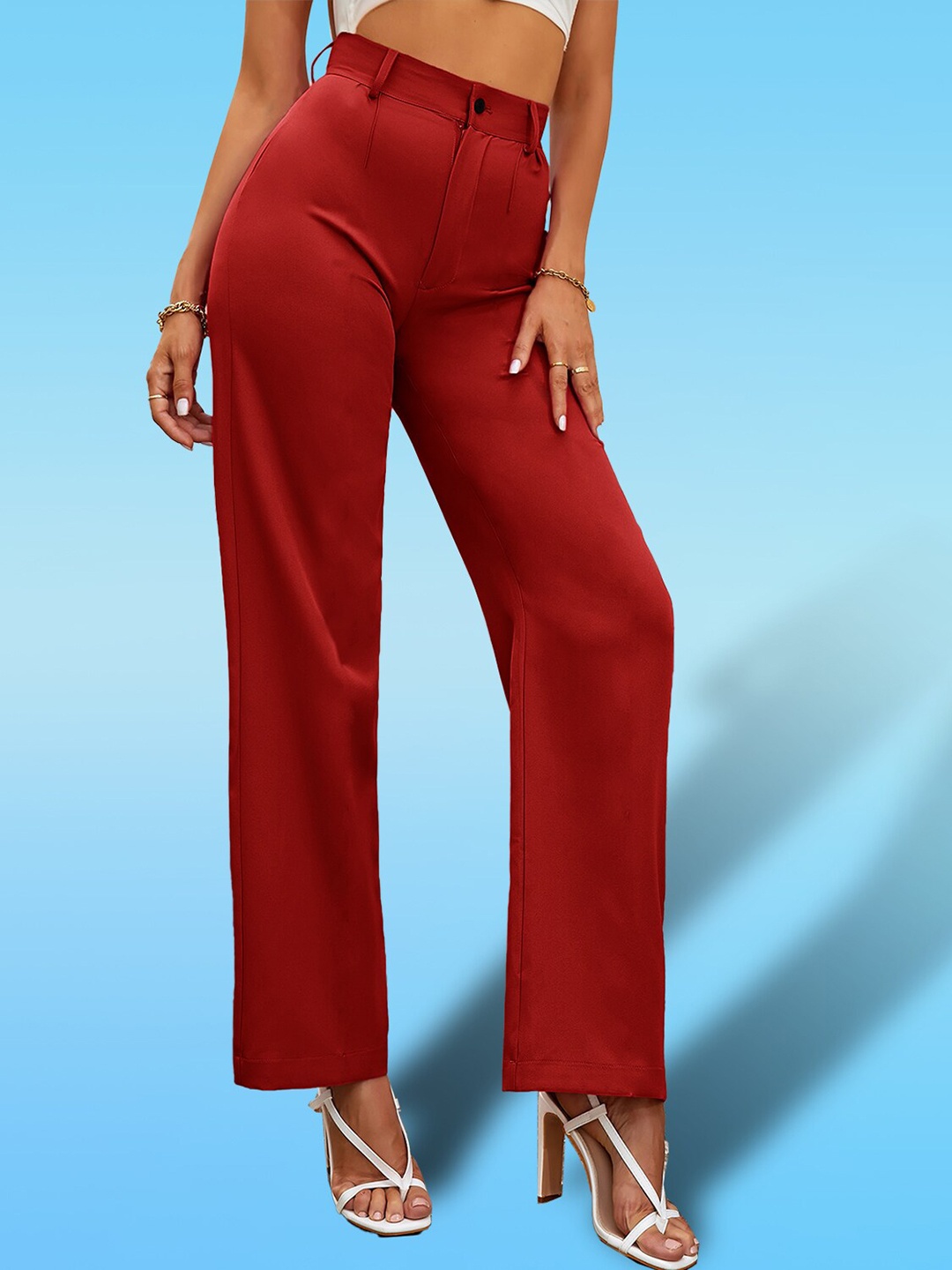 

LEE TEX Women Relaxed Straight Leg High-Rise Trousers, Red