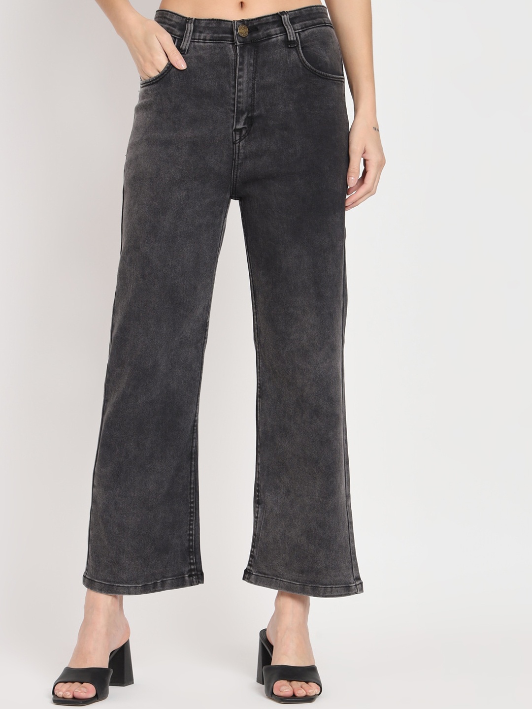 

BAESD Women Heavy Fade Clean Look Stretchable Bootcut Jeans, Black