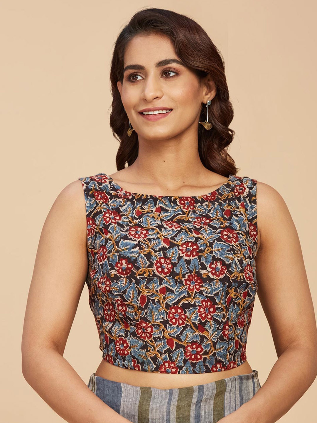 

Fabindia Printed Cotton Saree Blouse, Blue