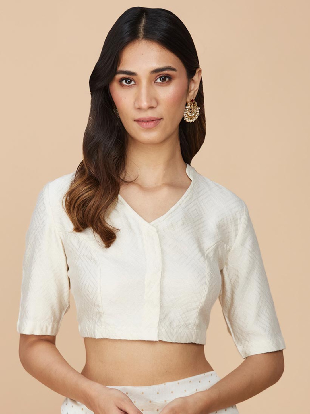 

Fabindia Woven Design Saree Blouse, Off white