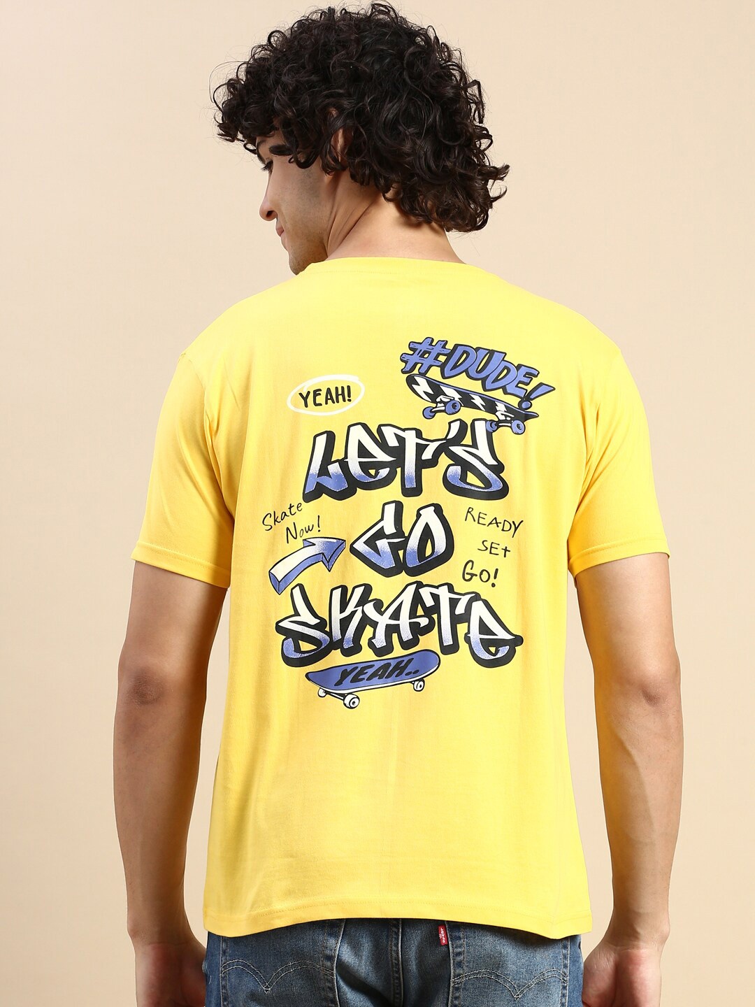 

BLACK RADIO Typography Printed Pure Cotton T-shirt, Yellow