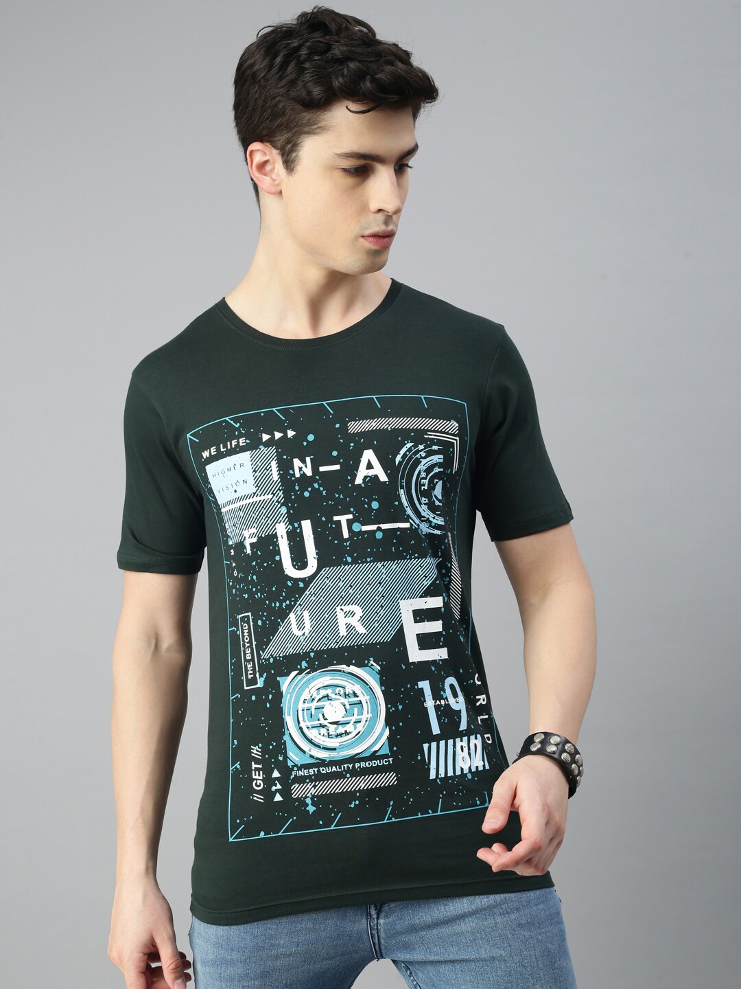 

BLACK RADIO Graphic Printed Pure Cotton T-shirt, Green