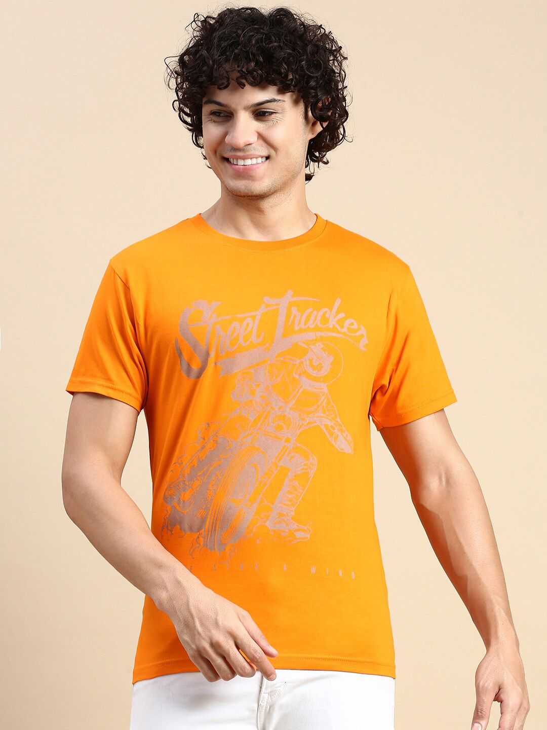 

BLACK RADIO Typography Printed Pure Cotton T-shirt, Orange