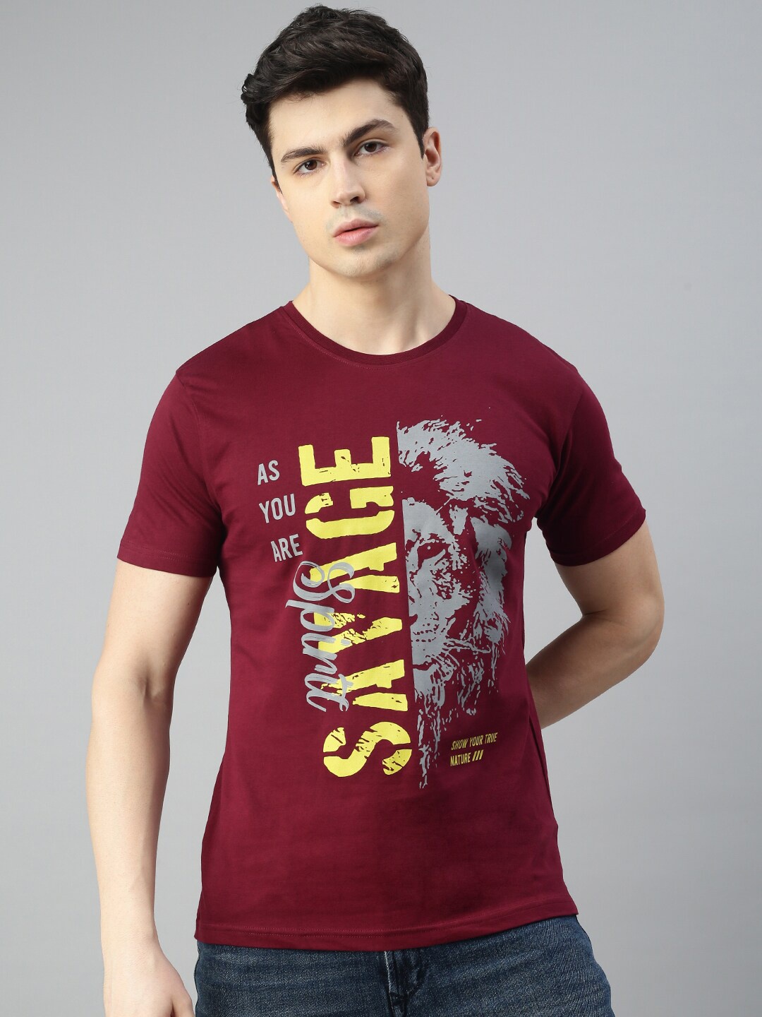 

BLACK RADIO Graphic Printed Pure Cotton T-shirt, Maroon