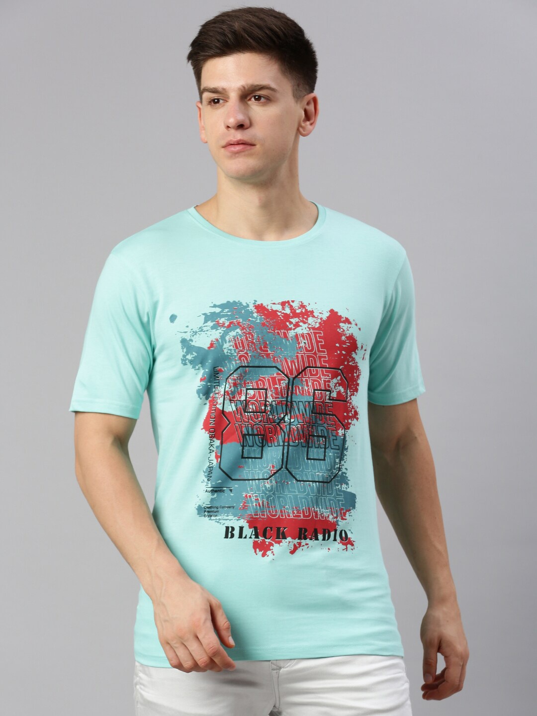 

BLACK RADIO Typography Printed Round Neck Pure Cotton T-Shirt, Blue