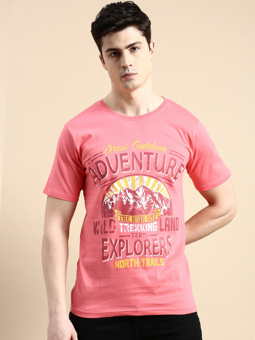 

BLACK RADIO Typography Printed Round Neck Pure Cotton T-Shirt, Pink