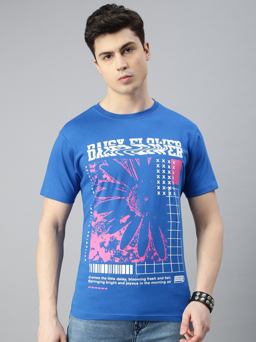 

BLACK RADIO Graphic Printed Round Neck Pure Cotton T-Shirt, Blue