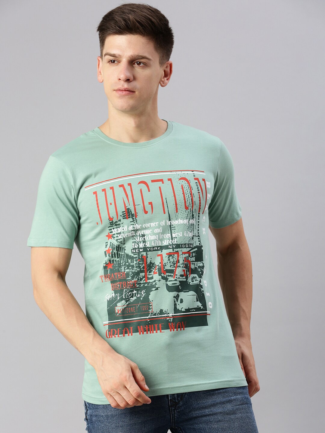 

BLACK RADIO Typography Printed Pure Cotton T-shirt, Sea green