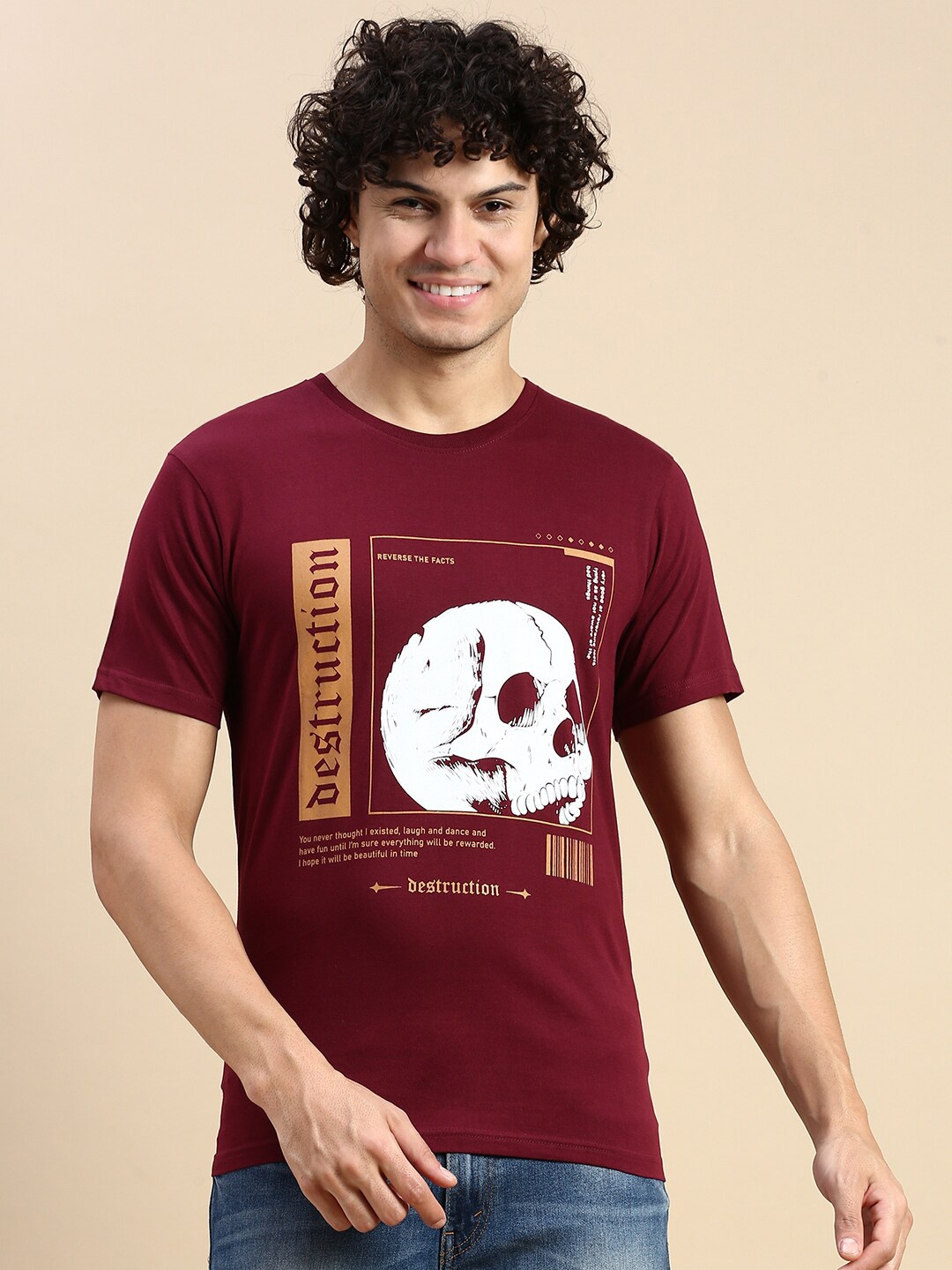 

BLACK RADIO Graphic Printed Pure Cotton T-shirt, Maroon