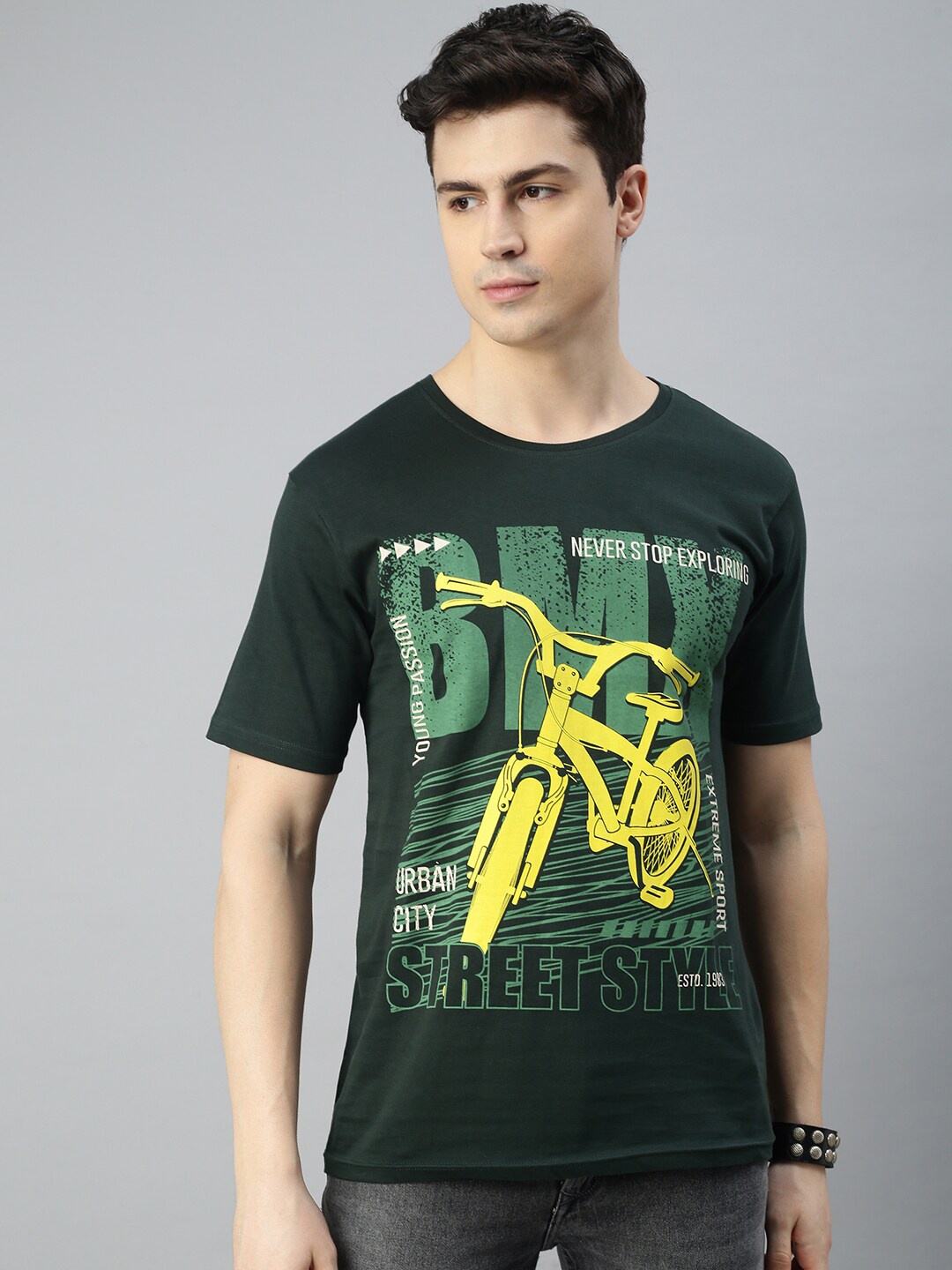 

BLACK RADIO Graphic Printed Pre Cotton T-shirt, Green