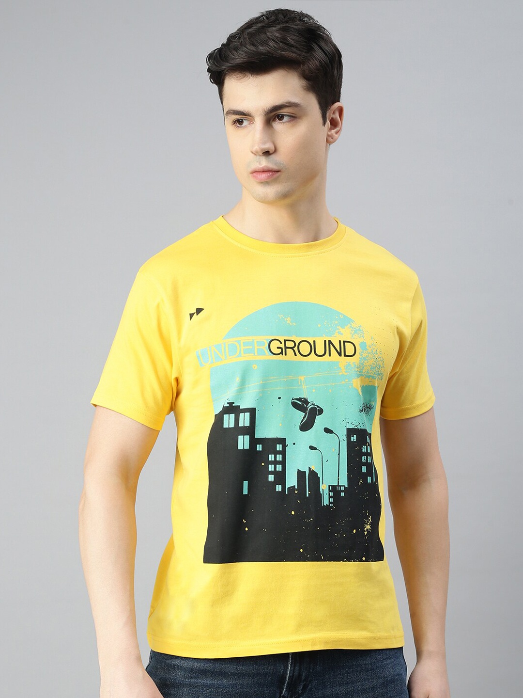 

BLACK RADIO Graphic Printed Pure Cotton T-shirt, Yellow