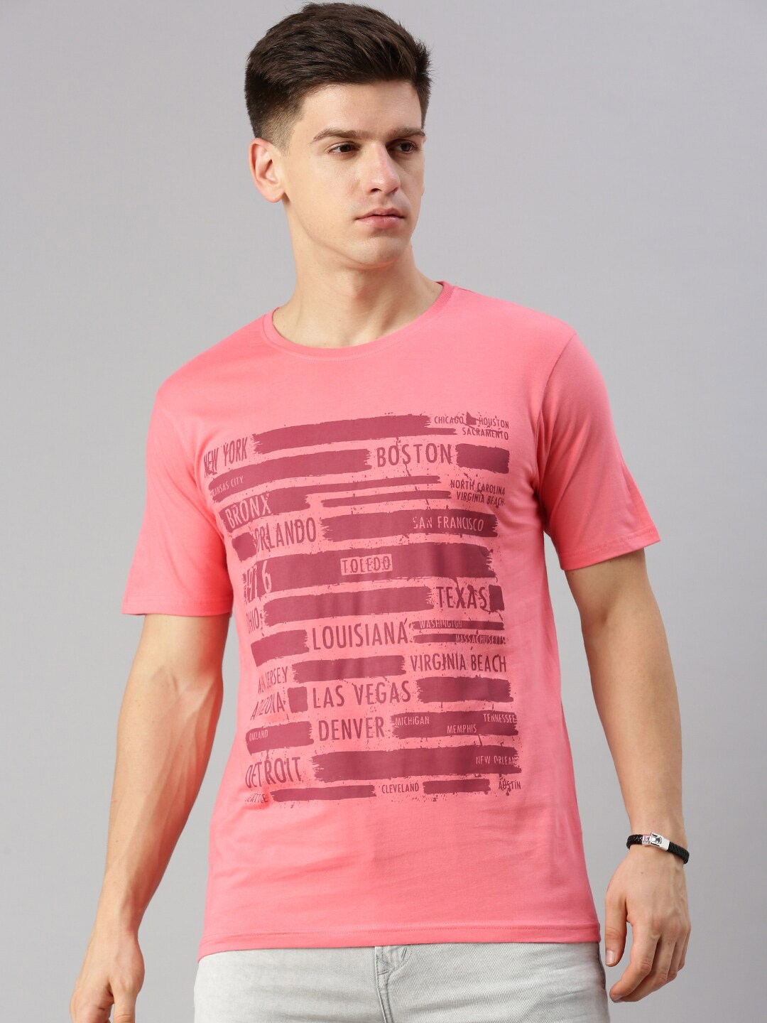 

BLACK RADIO Typography Printed Pure Cotton T-shirt, Pink