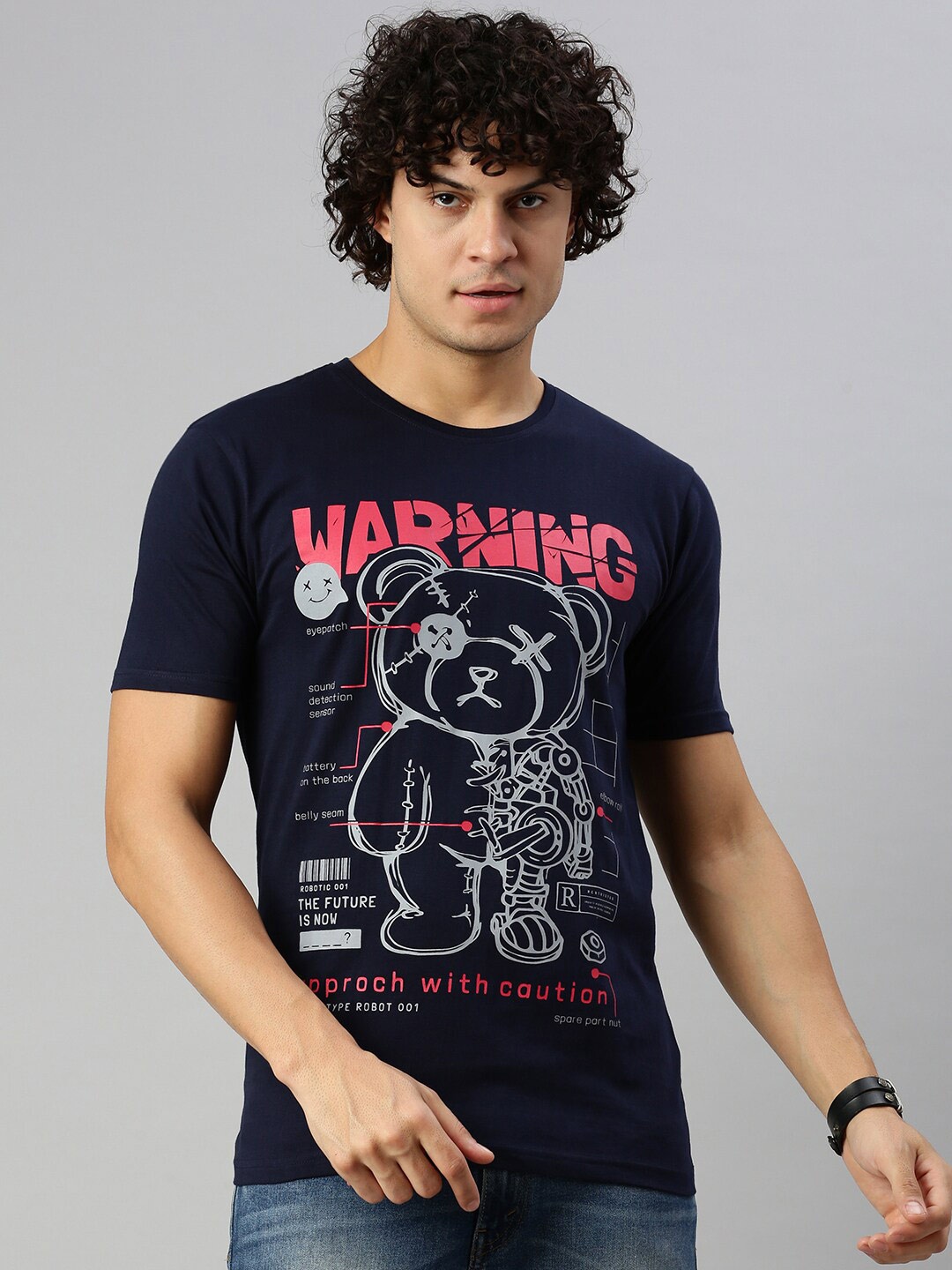 

BLACK RADIO Graphic Printed Pure Cotton T-shirt, Navy blue