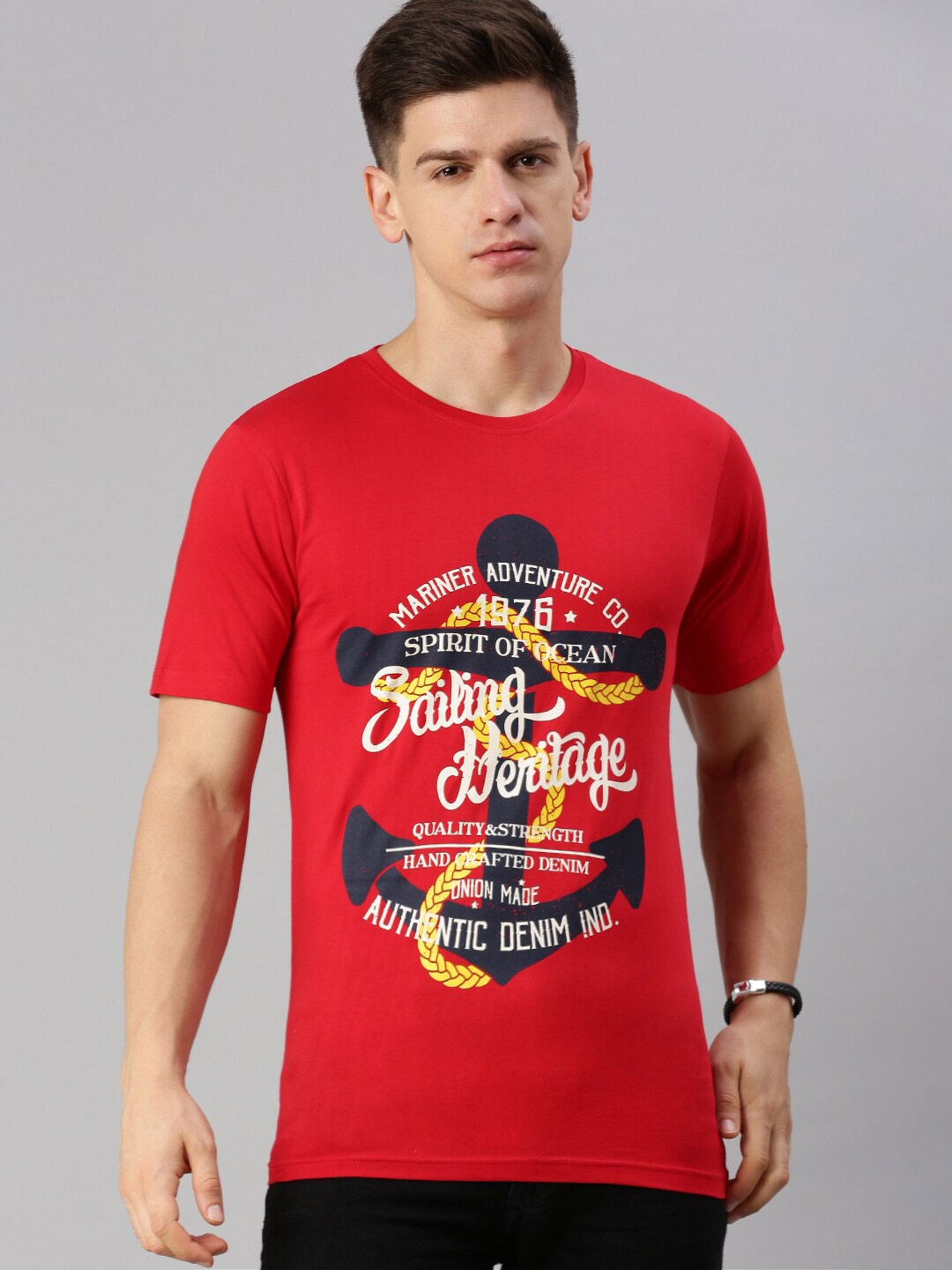 

BLACK RADIO Typography Printed Pure Cotton T-shirt, Red