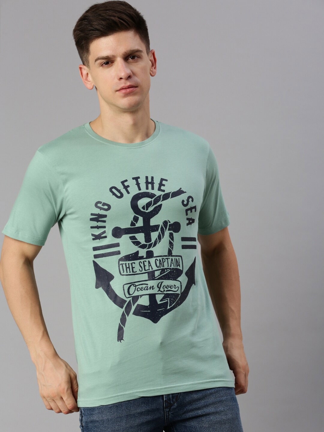 

BLACK RADIO Graphic Printed Pure Cotton Regular Fit T-shirt, Sea green