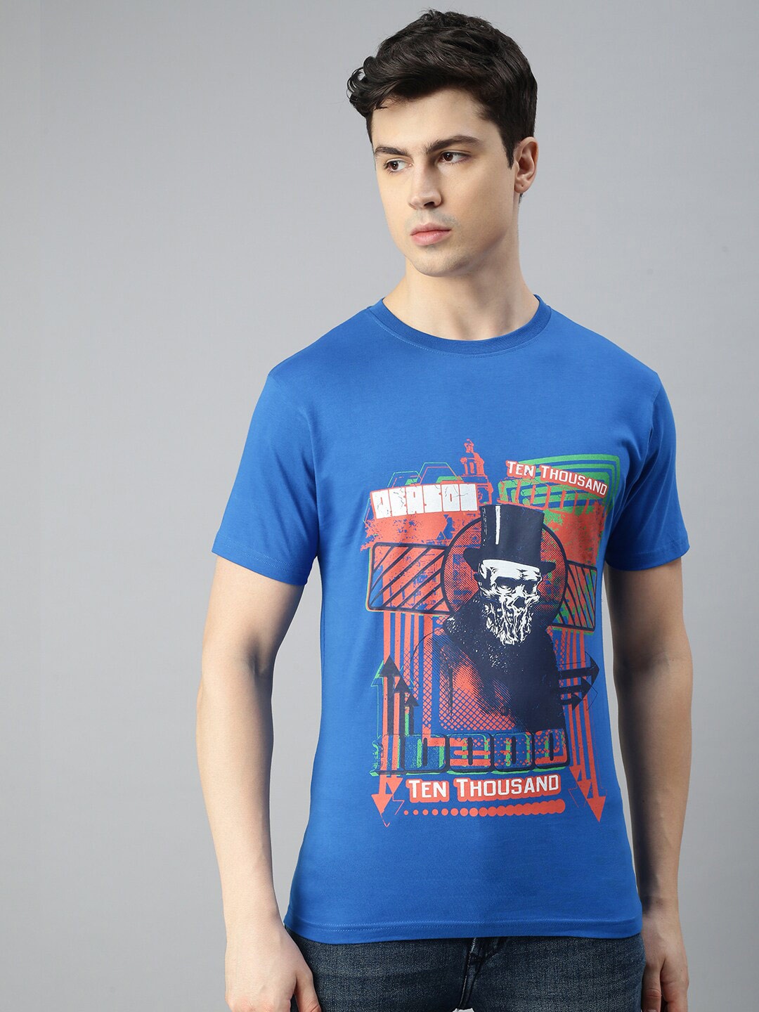 

BLACK RADIO Graphic Printed Pure Cotton Regular Fit T-shirt, Blue