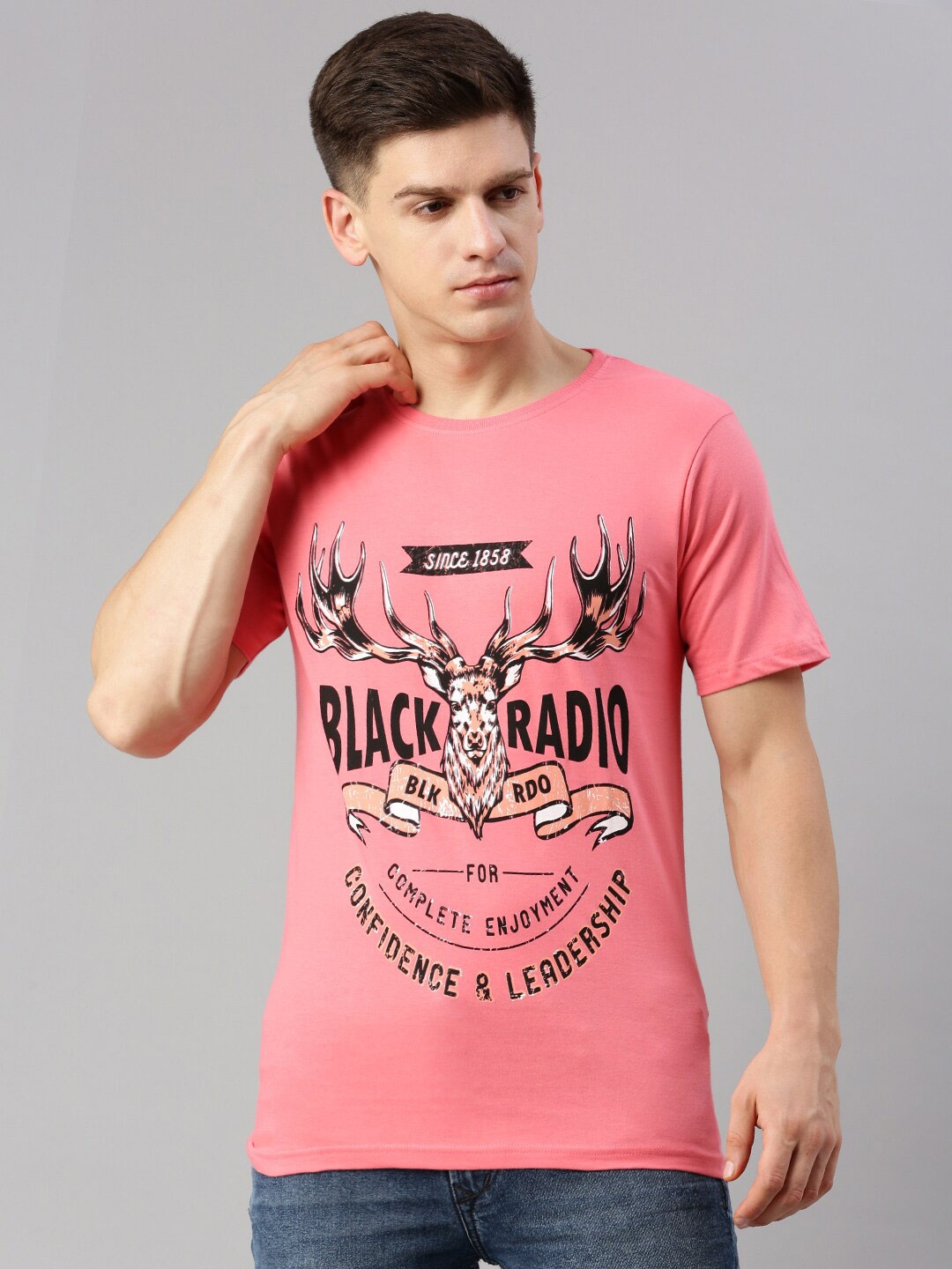 

BLACK RADIO Typography Printed Round Neck Pure Cotton T-shirt, Pink