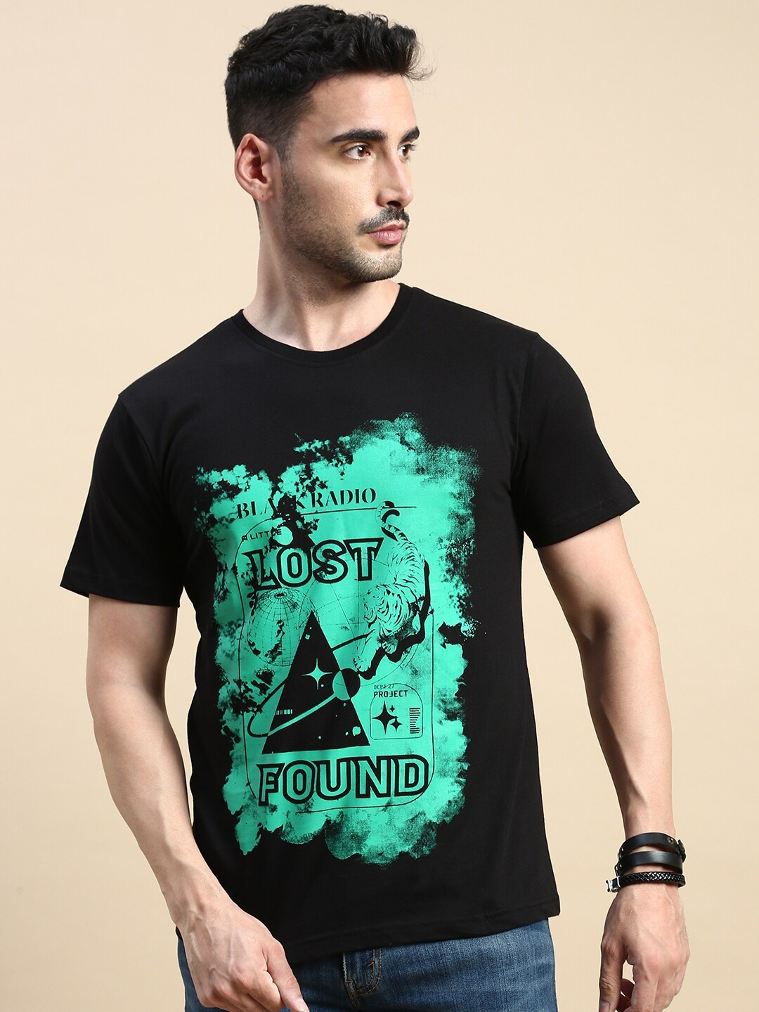 

BLACK RADIO Graphic Printed Pure Cotton T-shirt