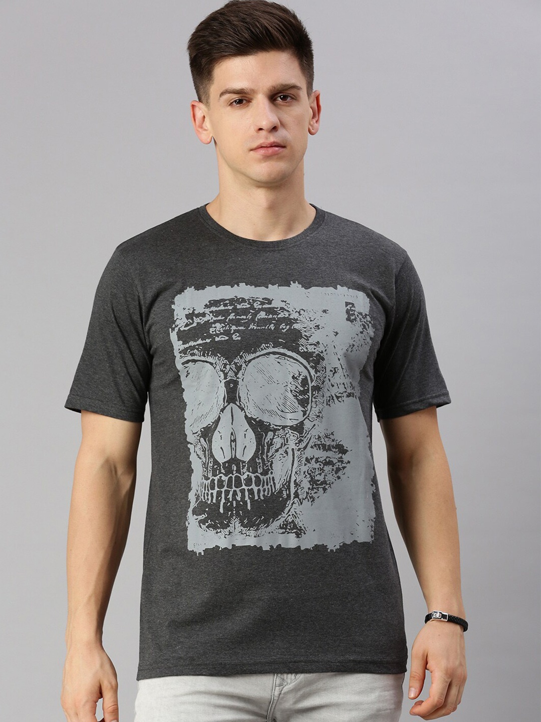 

BLACK RADIO Graphic Printed Pure Cotton T-shirt, Charcoal