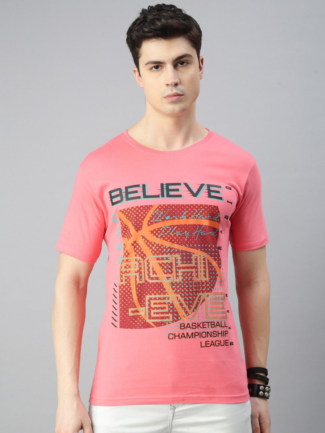 

BLACK RADIO Graphic Printed Pure Cotton T-shirt, Pink