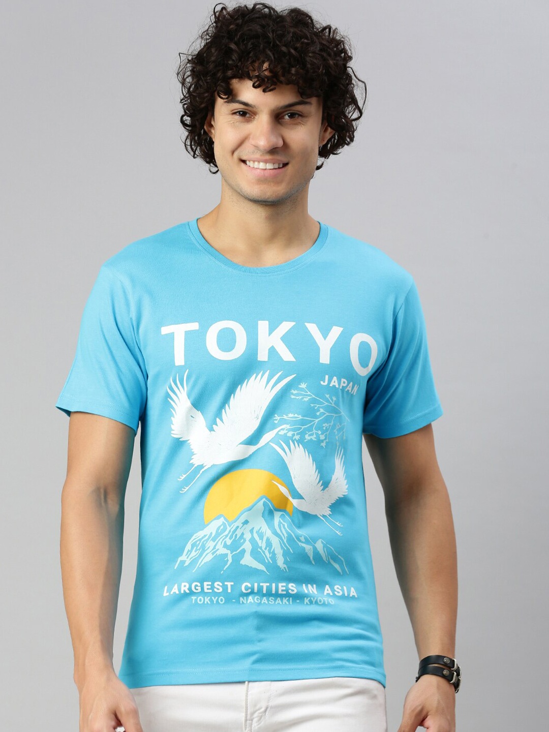 

BLACK RADIO Graphic Printed Pure Cotton T-shirt, Turquoise blue