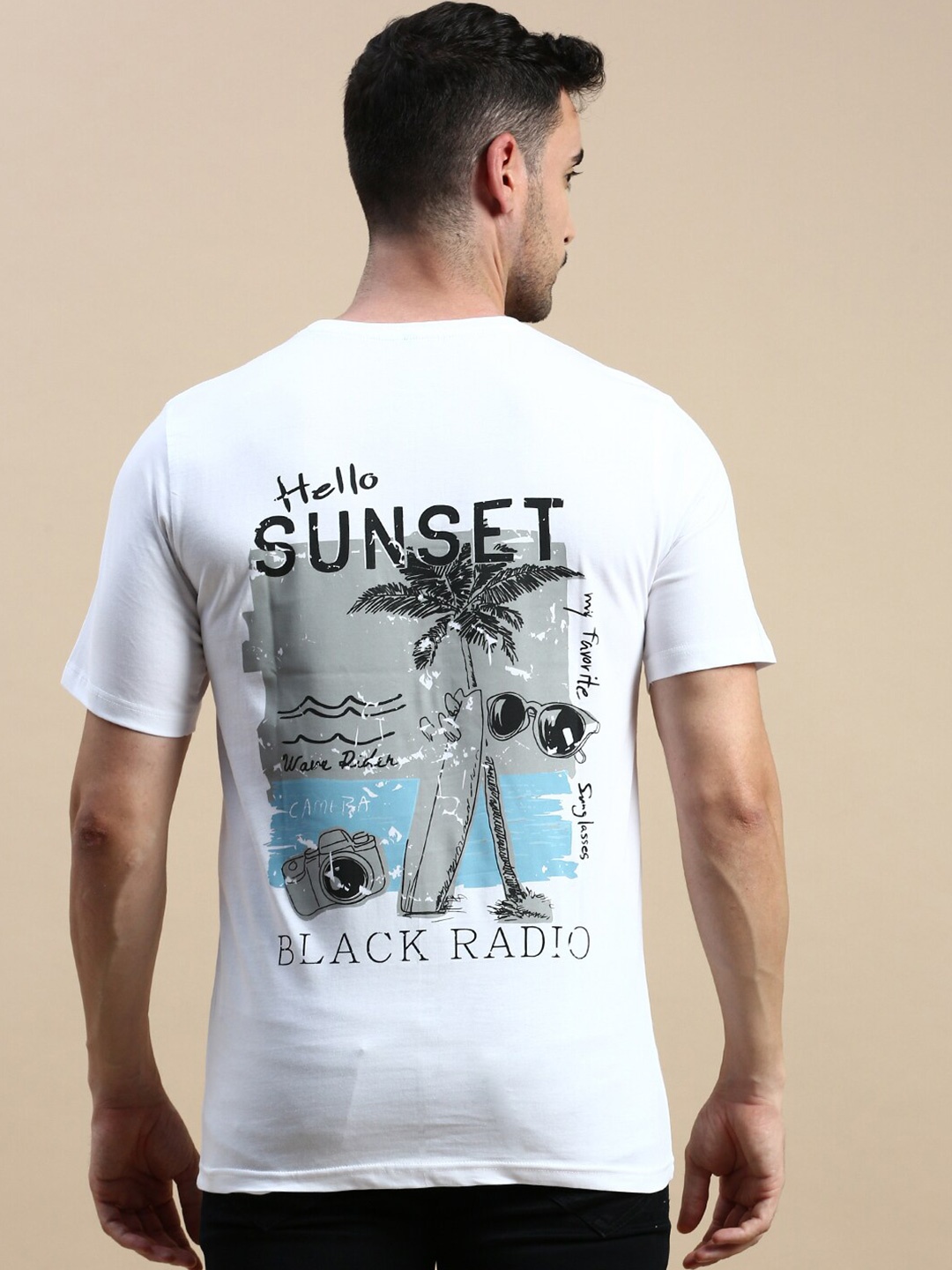 

BLACK RADIO Typography Printed Round Neck Cotton Regular T-shirt, White