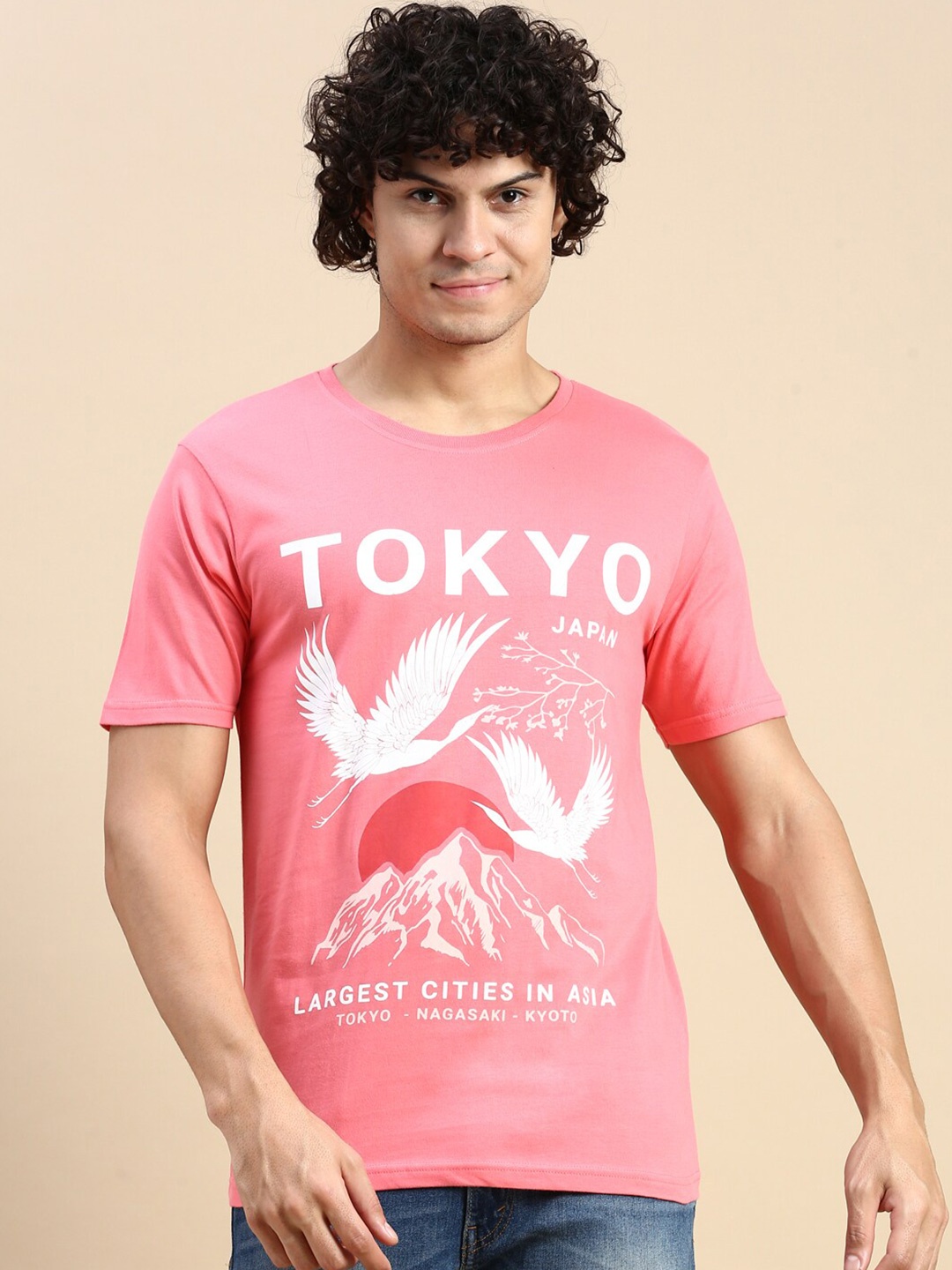 

BLACK RADIO Typography Printed Round Neck Cotton Regular T-shirt, Pink