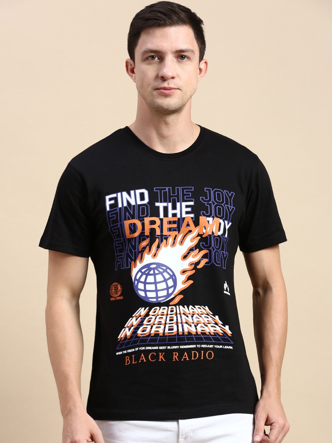 

BLACK RADIO Typography Printed Round Neck Cotton Regular T-shirt