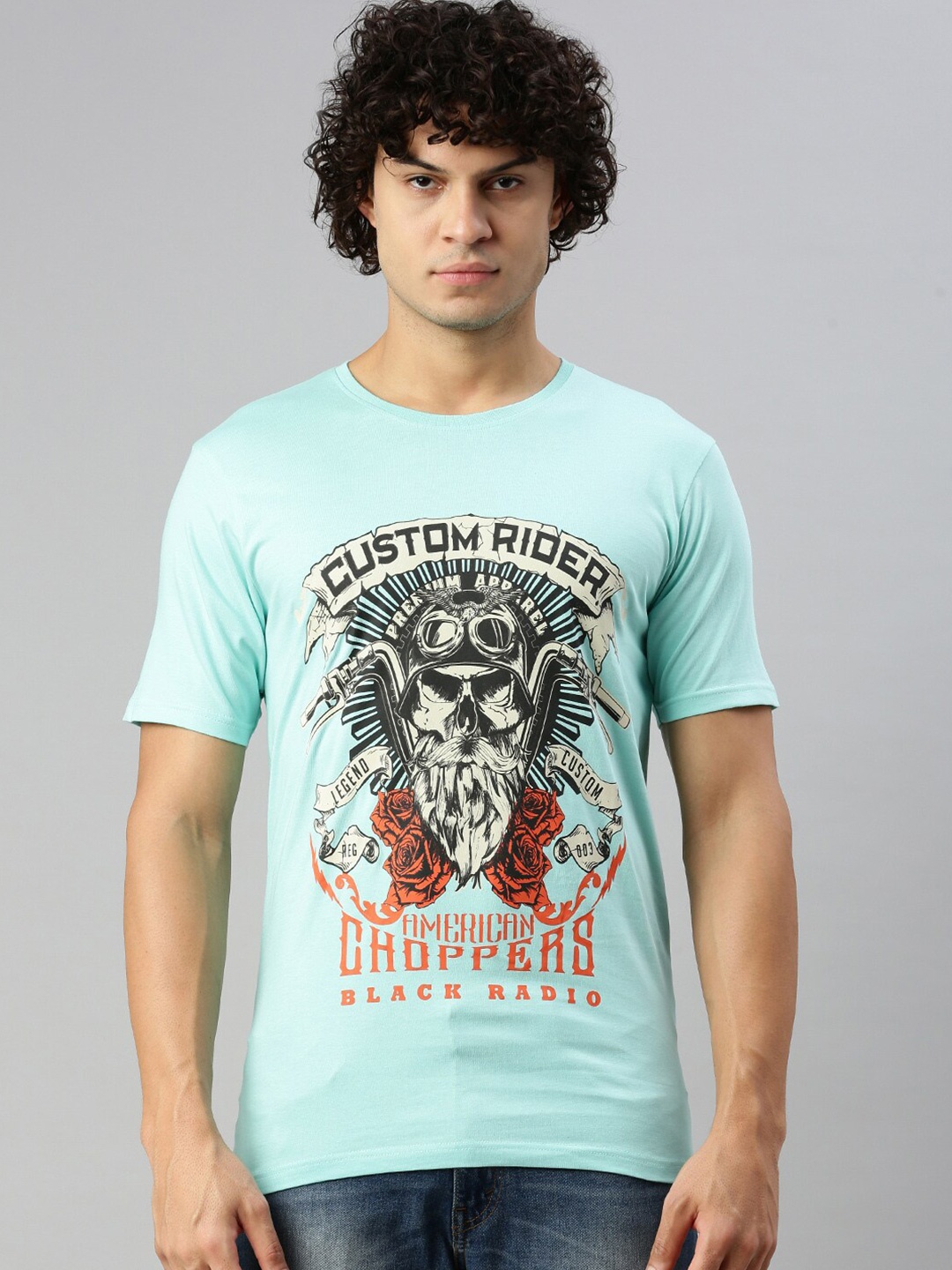 

BLACK RADIO Typography Printed Round Neck Cotton Regular T-shirt, Blue