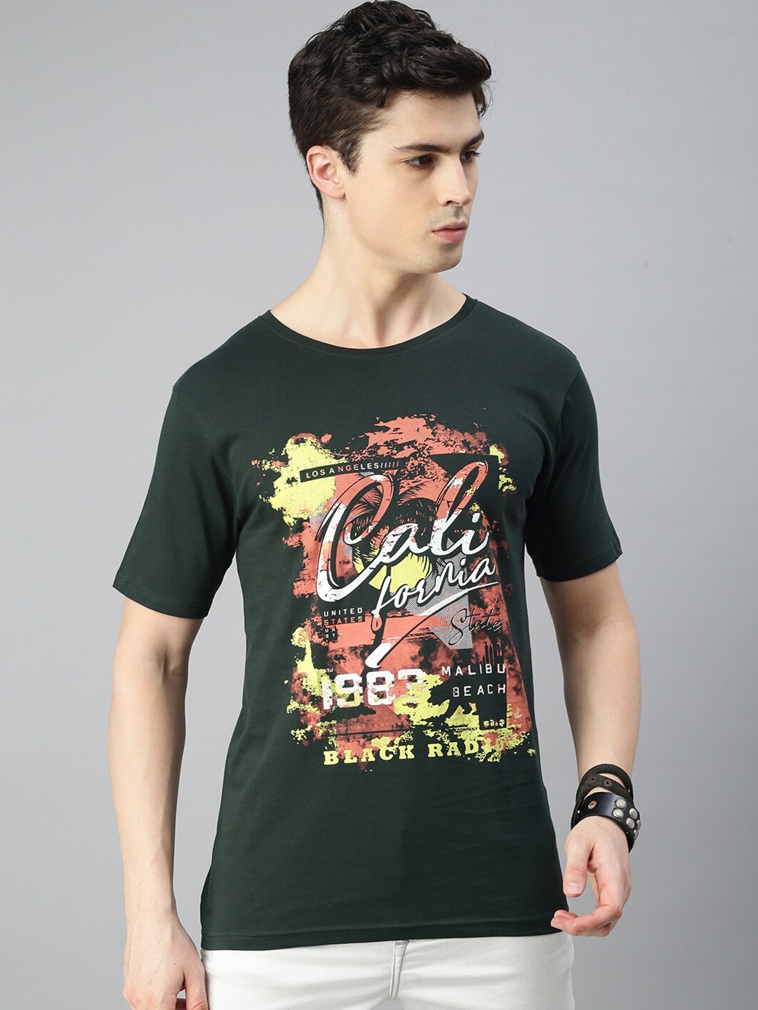 

BLACK RADIO Graphic Printed Pure Cotton T-shirt, Green