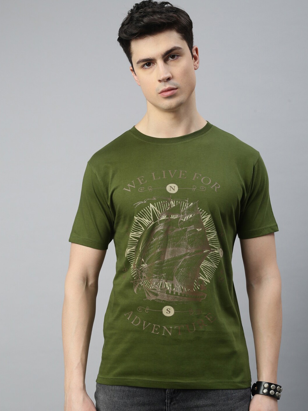

BLACK RADIO Graphic Printed Pure Cotton T-shirt, Olive